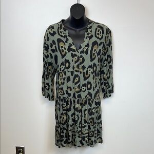 Papillon Black and Green Leopard Print Mini Dress / Tunic L/XL